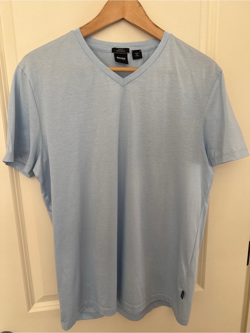 Boss Hugo Boss Slim Fit Mercerised Cotton V-Neck Tee Light Blue Size Large
